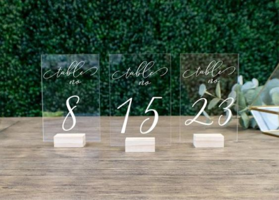Numéro de table transparent support bois - 195