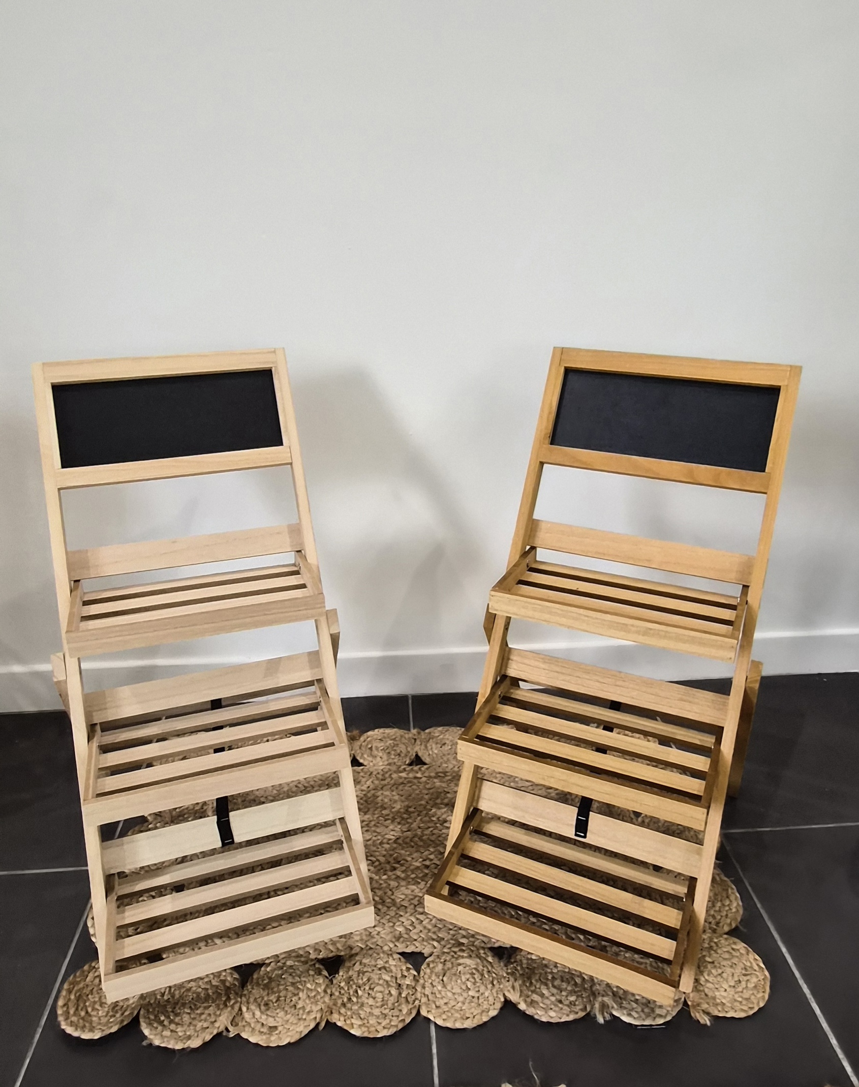 Etagére bois 3 étages pliante avec ardoise