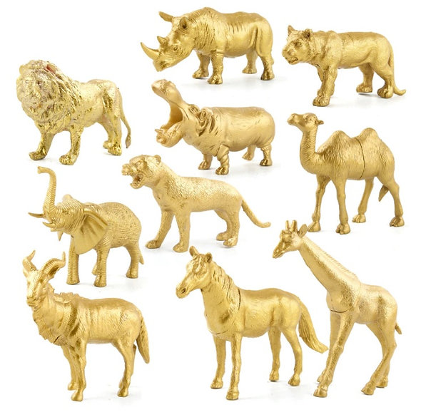 Lot de 10 Figurines Animales 12cm gold