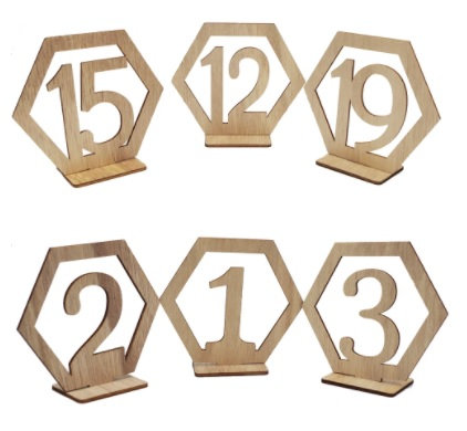 Numéro de table hexagonal en bois à l'unité (1 à 20)