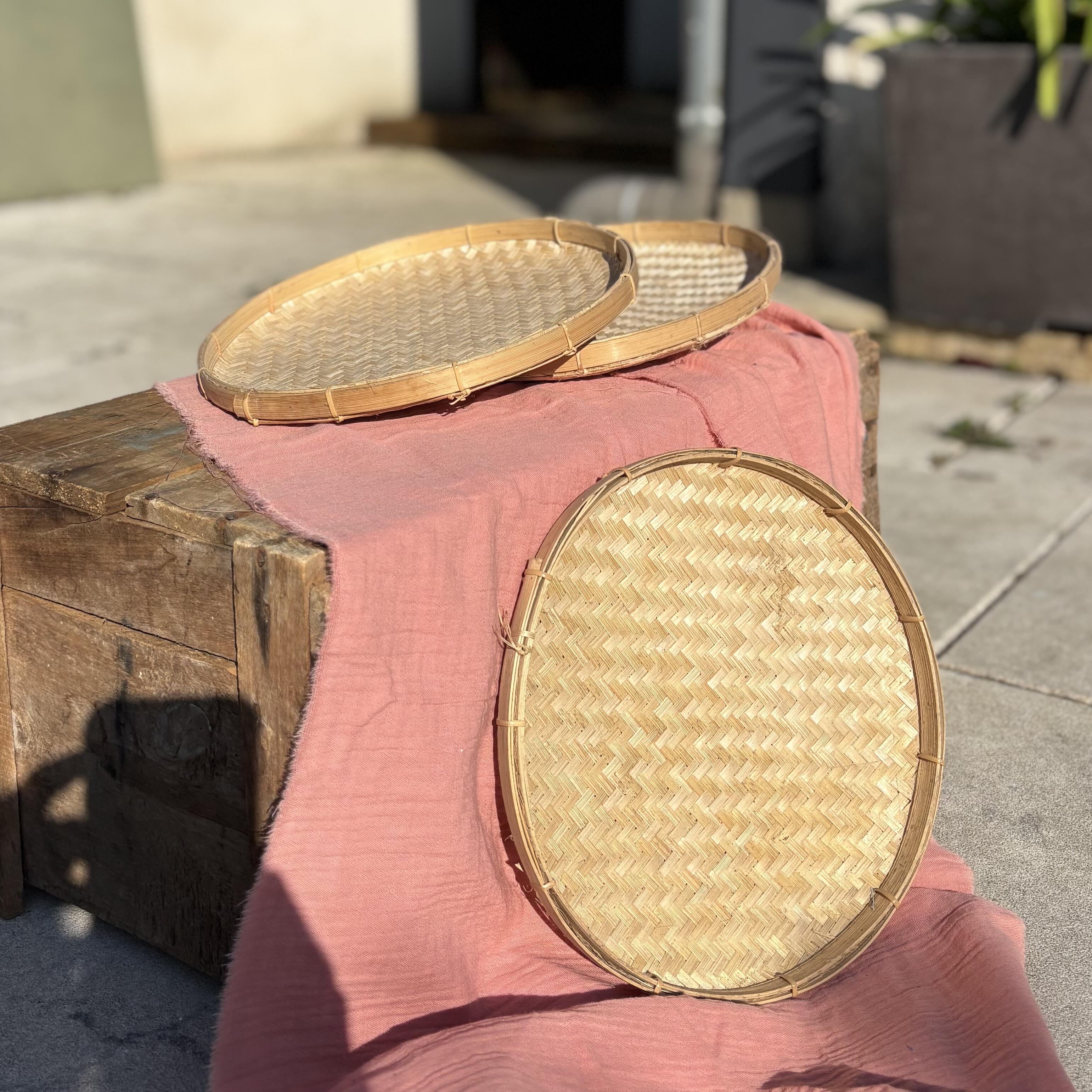 Lot de 3 plateaux ronds en bambou