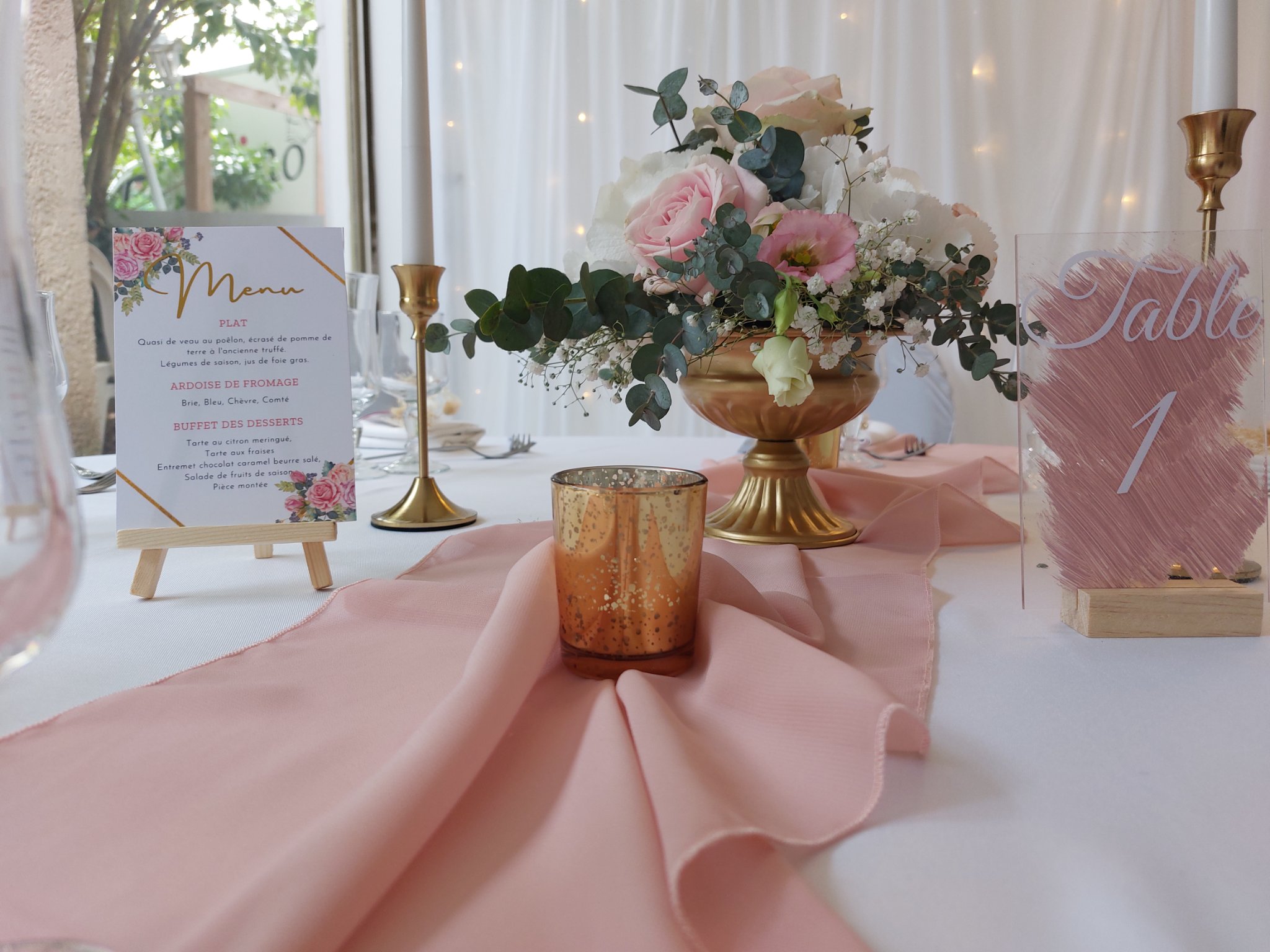 Chemin de table en mousseline Rose poudré
